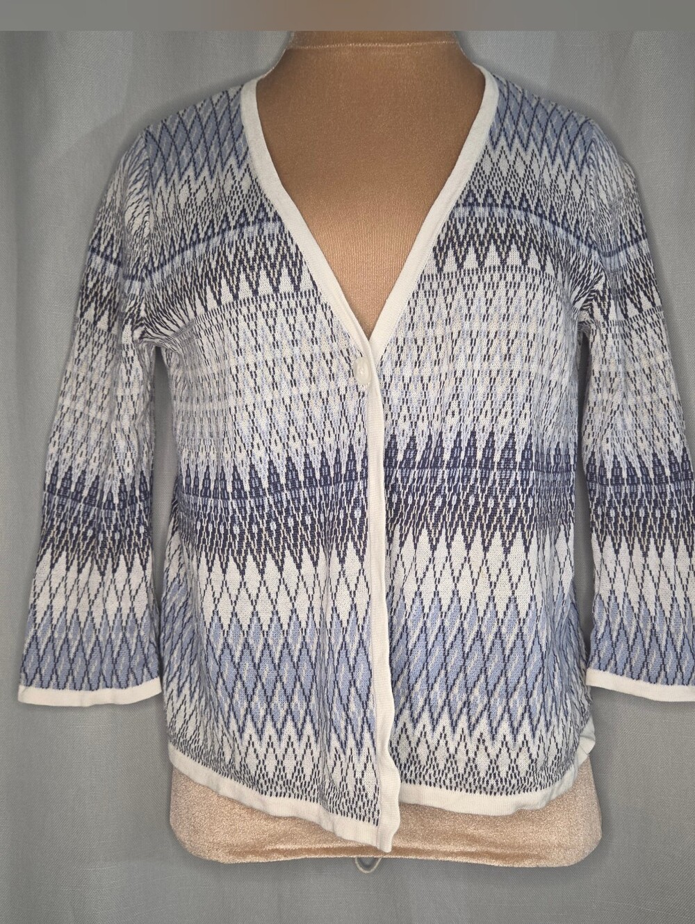 Pendleton Blue and White Geometric Knit Cardigan Size PM
